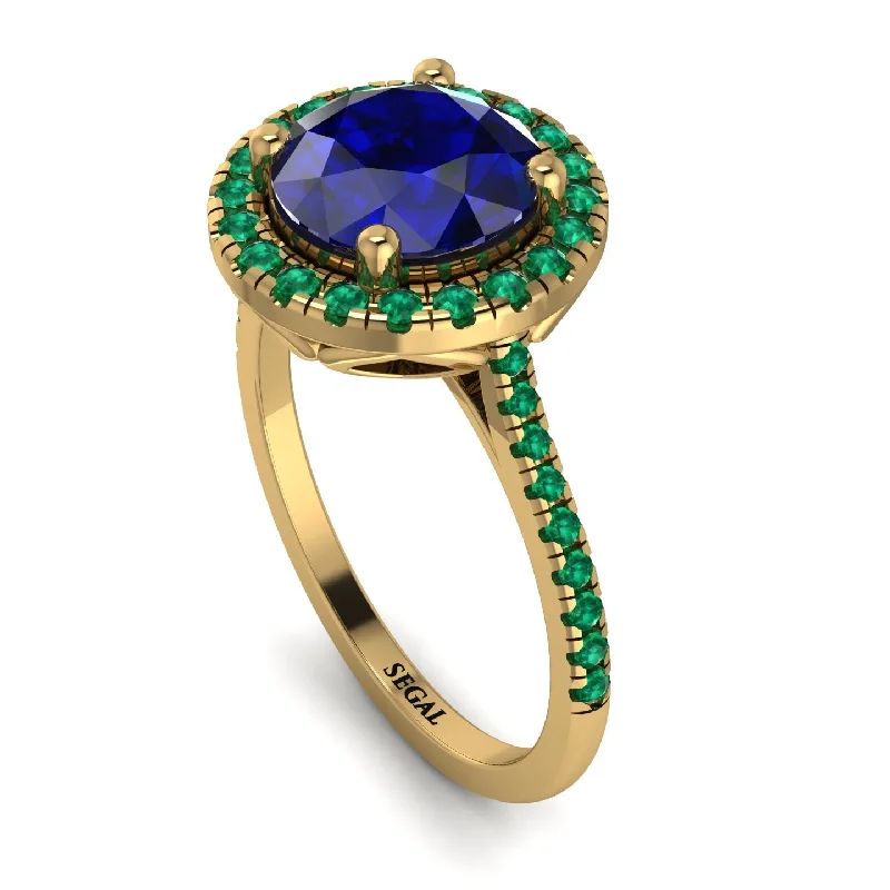 Elegant Gold Signet Ring-Gorgeous Round Cut Sapphire Pave Engagement Ring With Hidden Stone - Ellen No. 28