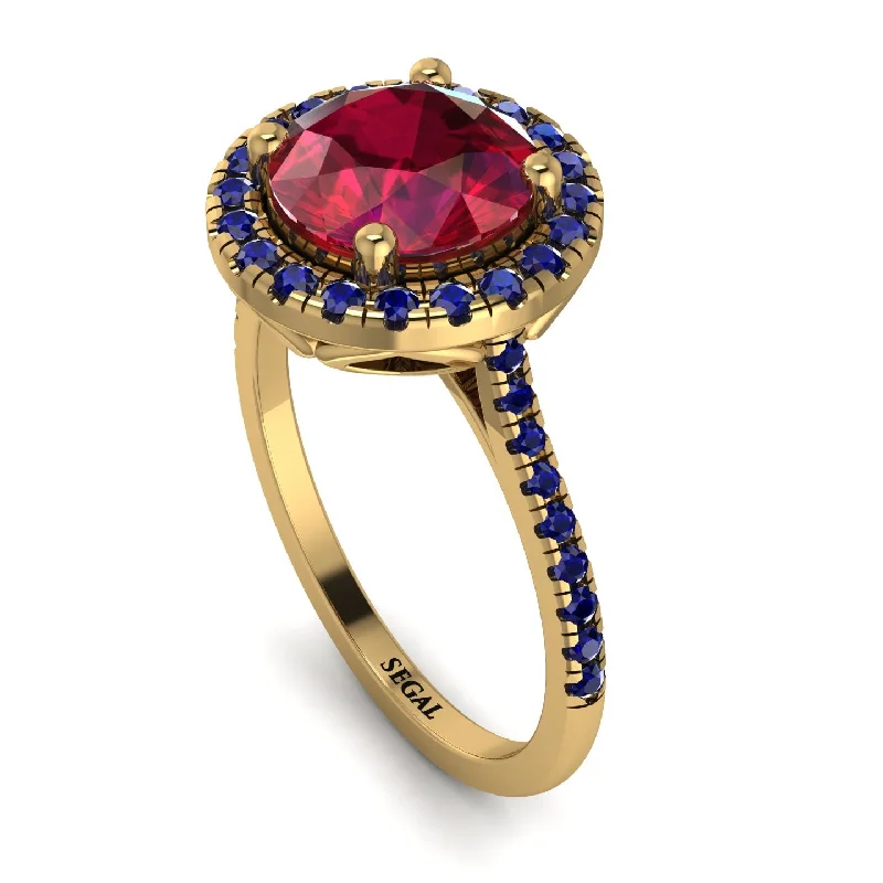 Large Statement Ring-Gorgeous Round Cut Ruby Pave Engagement Ring With Hidden Stone - Ellen No. 70