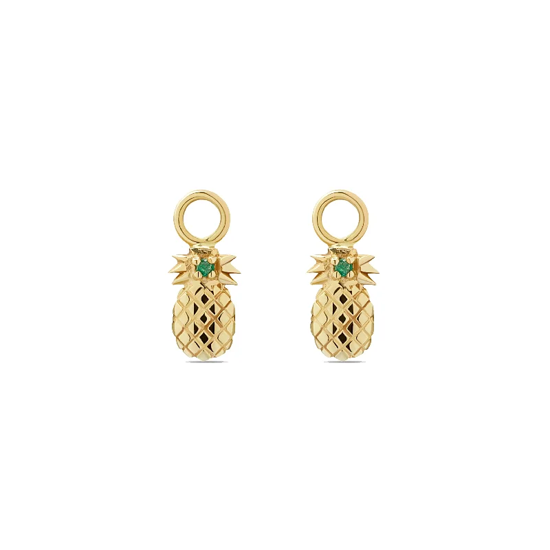 Colored Stone Earrings-Pineapple Charms for Hoops - 14 karat gold, emerald 0.03 ct