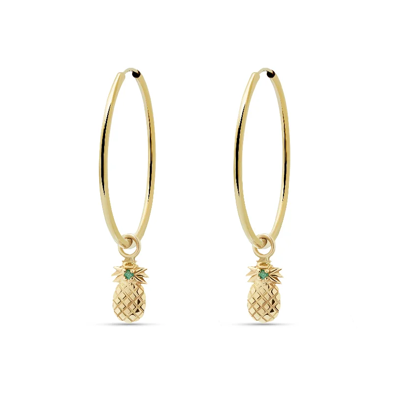 Modern Geometric Earrings-Pineapple Emerald Hoops - 14 karat gold hoop earring, emerald 0.03ct