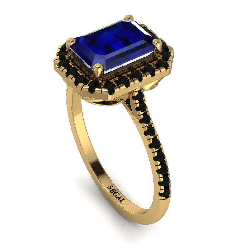 Trendy Silver Ring-Gorgeous Emerald Cut Sapphire Pave Engagement Ring With Hidden Stone - Veronica No. 43