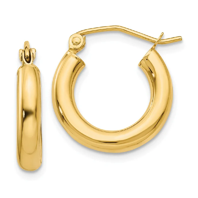 Bohemian Style Earrings-3mm, 14k Yellow Gold Classic Round Hoop Earrings, 15mm (9/16 Inch)