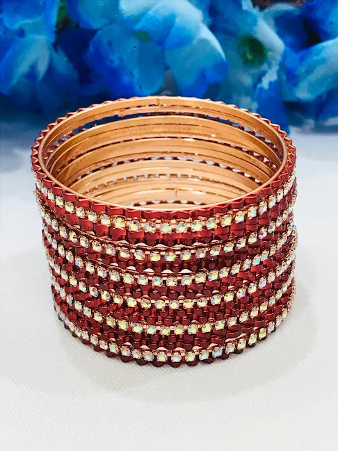 Modern Wedding Bangles-Charming Maroon Colored Designed Bangles For Girls