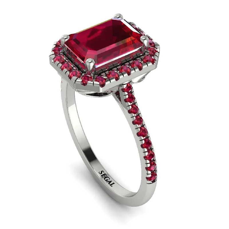 Large Gold Ring-Gorgeous Emerald Cut Ruby Pave Engagement Ring With Hidden Stone - Veronica No. 57