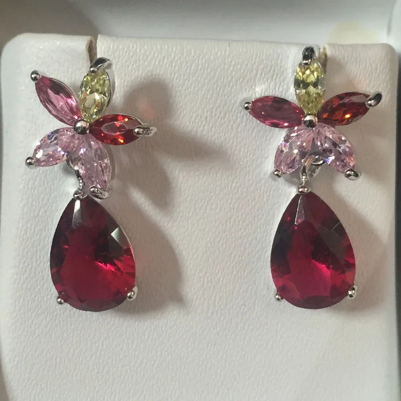 Pink Gold Earrings-CZ Earrings with Color Drop