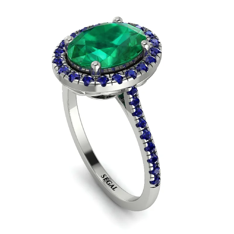 Emerald Green Ring-Gorgeous Oval Cut Emerald Pave Engagement Ring With Hidden Stone - Phoebe No. 66