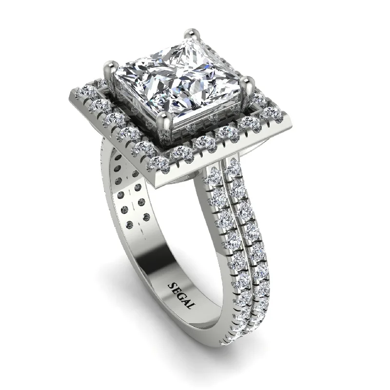 Elegant Gold Signet Ring-Gorgeous Princess Cut Diamond Pave Double Shank Engagement Ring With Hidden Stone - Margot No. 3