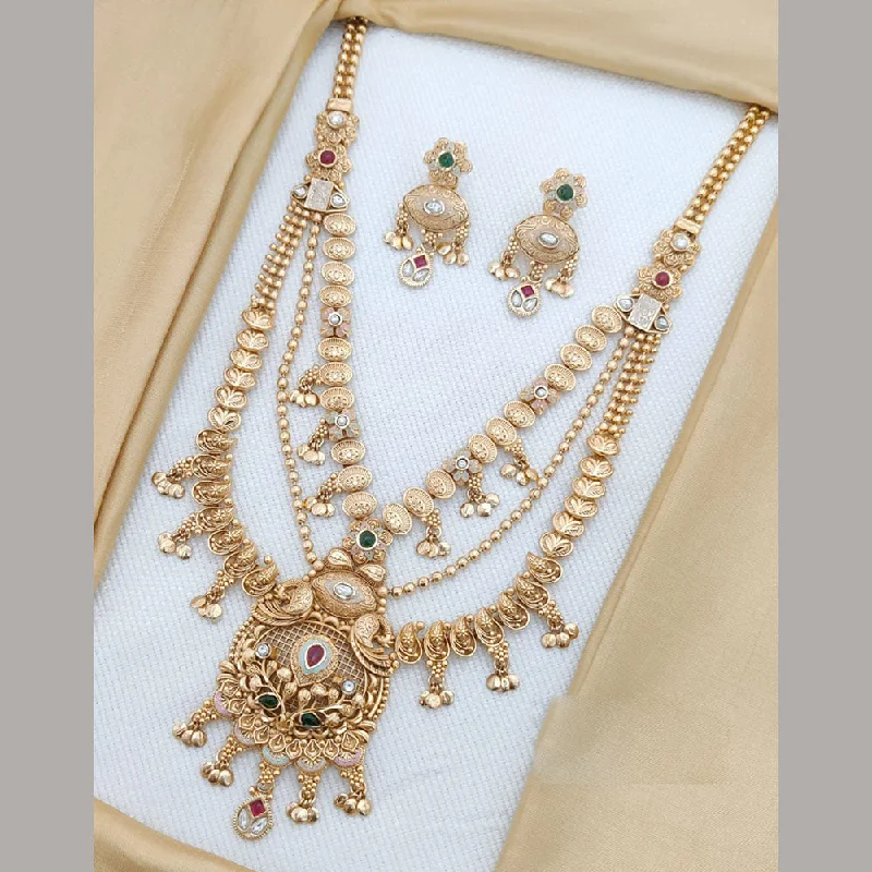 Celebrity Style Necklace-Akruti Collection Gold Plated Kundan Stone And Meenakari Long Necklace Set