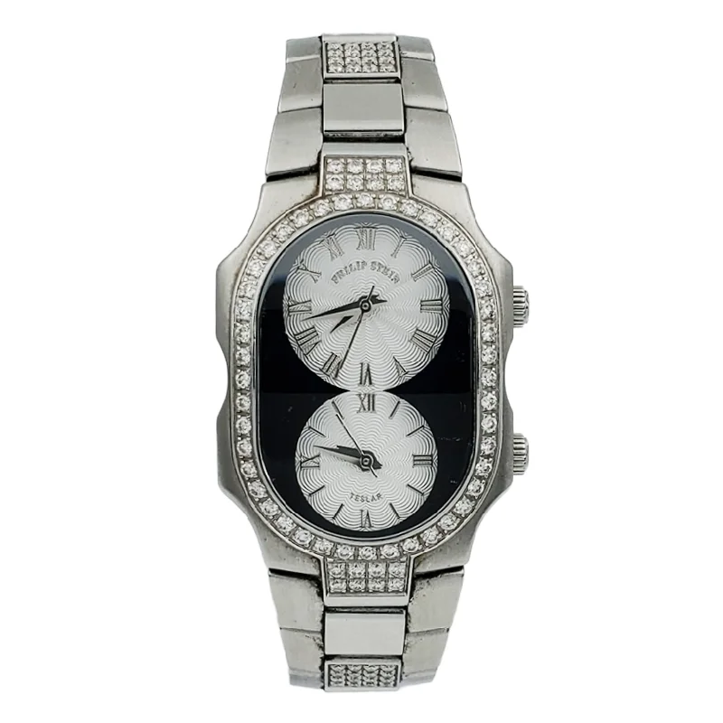 Handmade Silver Bracelets-Ladies Philip Stein Teslar Stainless Steel Wristwatch with Diamond Bracelet, Silver Dial & Diamond Bezel. (Pre-Owned)