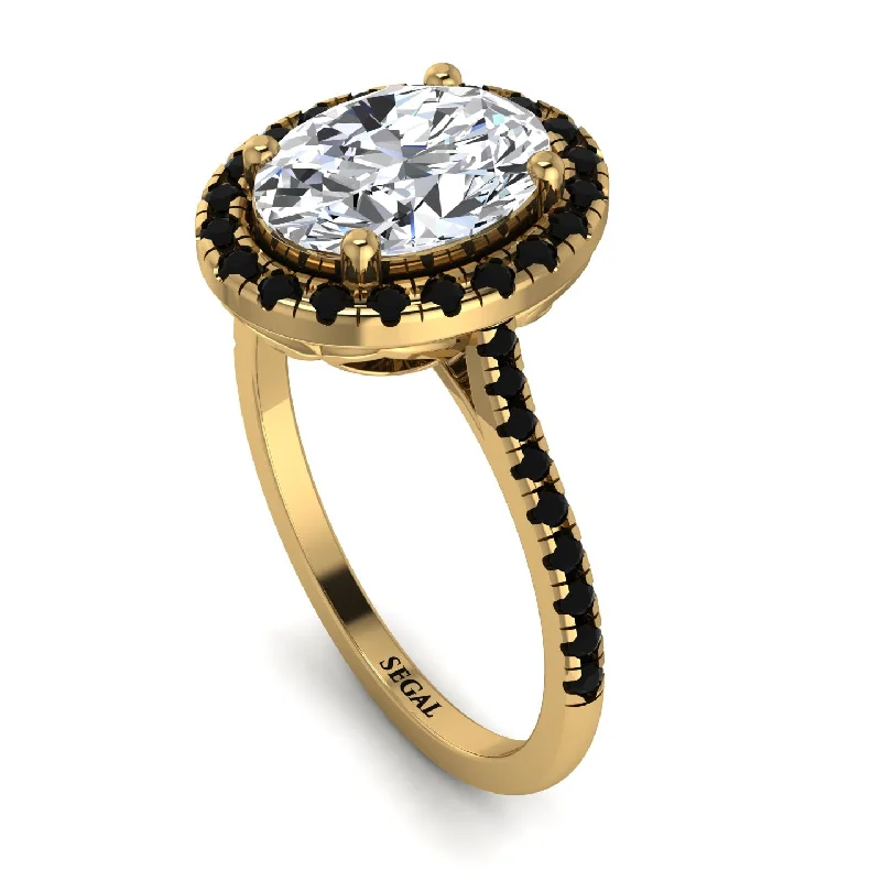 Designer Gold Ring-Gorgeous Oval Cut Diamond Pave Engagement Ring With Hidden Stone - Phoebe No. 31