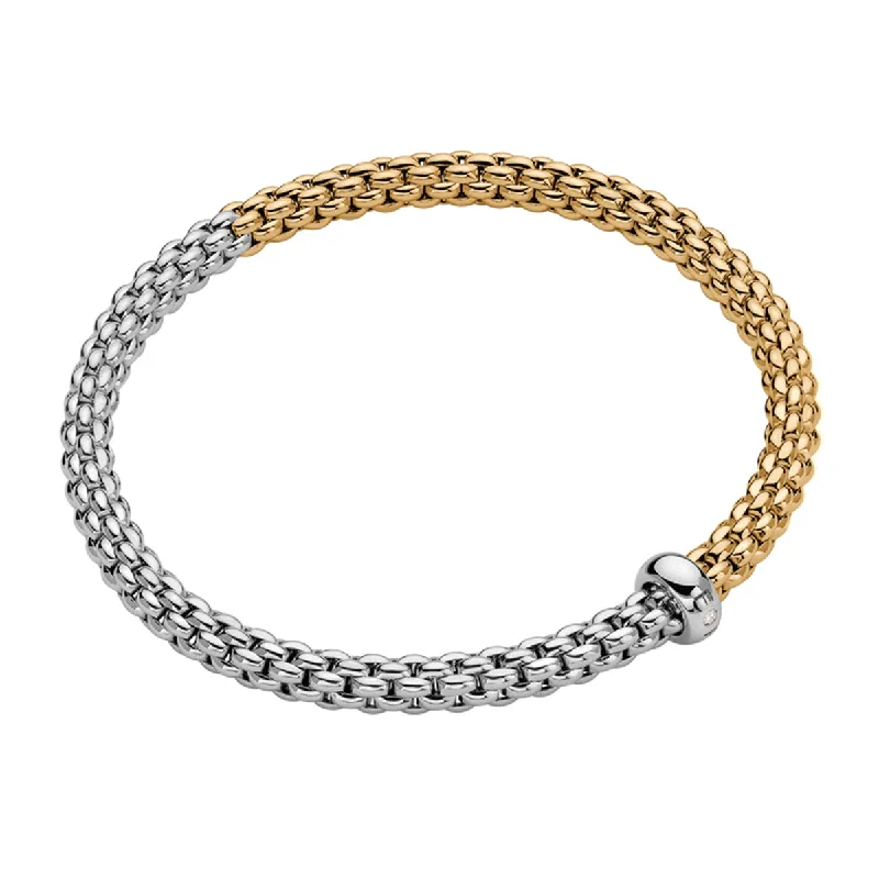 Silver Bracelet with Stones-Solo 18ct Yellow & White Gold Bracelet With Single Diamond Rondel