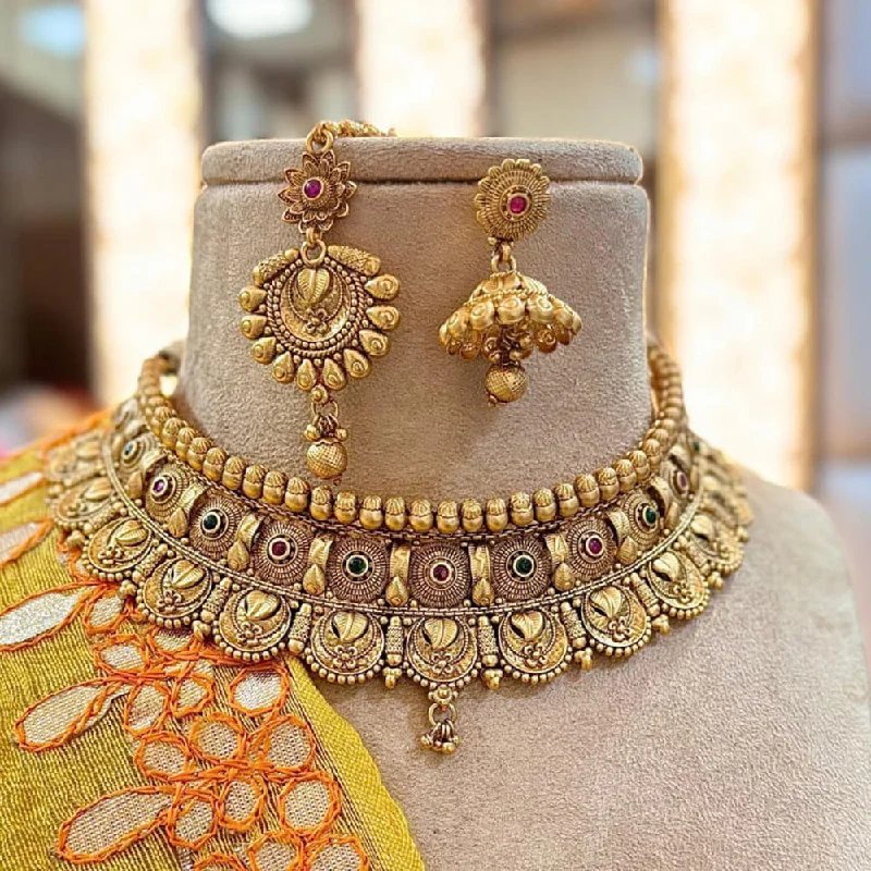 Bridal Wedding Necklace-Jewel Addiction Copper Gold Plated Pota Stone Choker Necklace Set