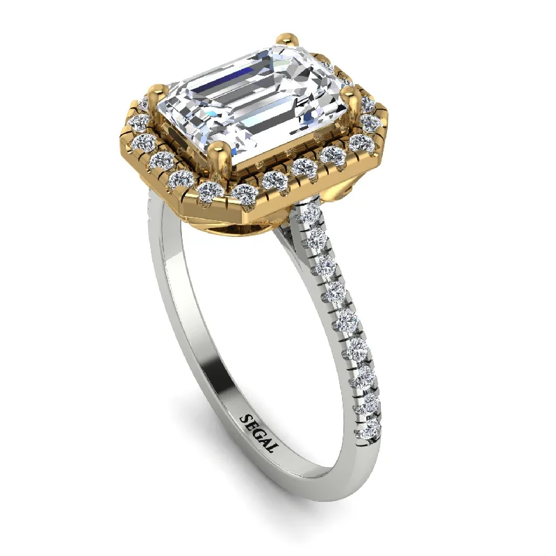 Classic Wedding Ring Set-Two Tones Gorgeous Emerald Cut Diamond Pave Engagement Ring With Hidden Stone - Veronica No. 77