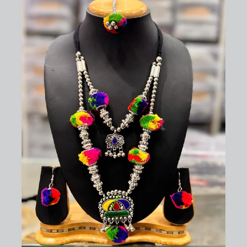 Bohemian Style Necklace-Manisha Jewellery Oxidised Plated Pom Pom Necklace Set