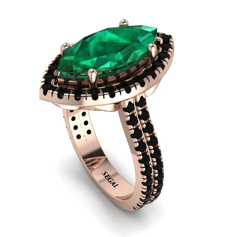 Gold Wedding Band Set-Gorgeous Marquise Cut Emerald Pave Double Shank Engagement Ring With Hidden Stone - Miriam No. 35