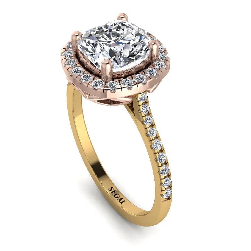 Custom Diamond Wedding Ring-Two Tones Gorgeous Cushion Cut Diamond Pave Engagement Ring With Hidden Stone - Kira No. 76