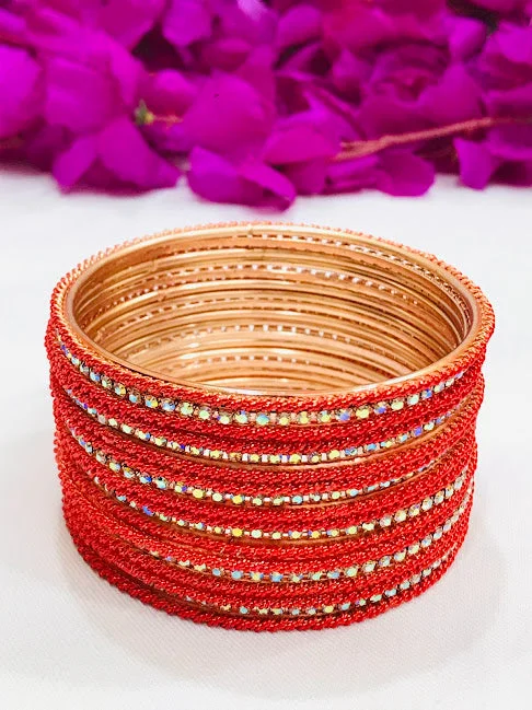 Vintage Gold Cuff Bangles-Dazzling Orange Colored Designed Metal White Stoned Bangles For Women