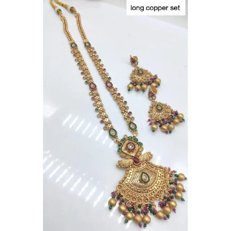 Unique Designer Necklace-Akruti Collection Copper Plated Pota Stone Long Necklace Set