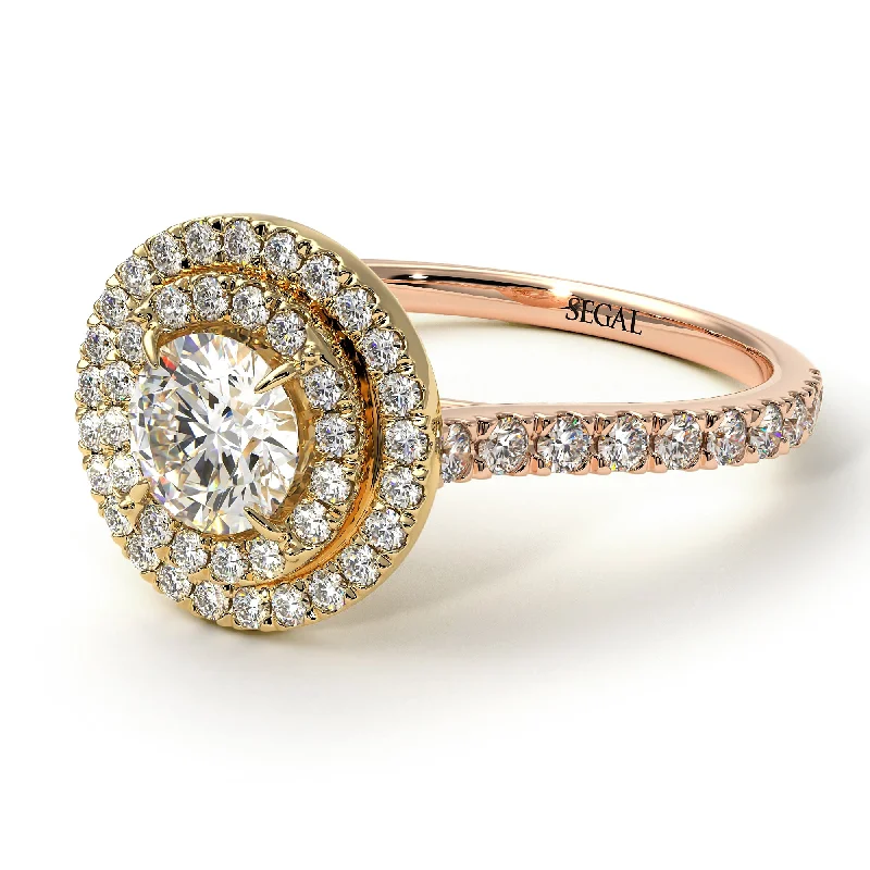 Rose Gold Wedding Band-Two Tones Double Halo Diamond Ring - Zoey No. 76