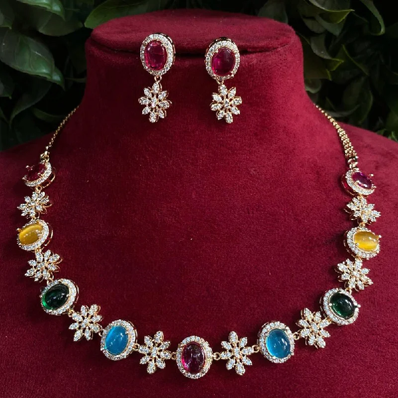 Fancy Choker Necklace-Royal Kundan Jewellery Gold Plated Austrian Stone And Pota Stone Necklace Set