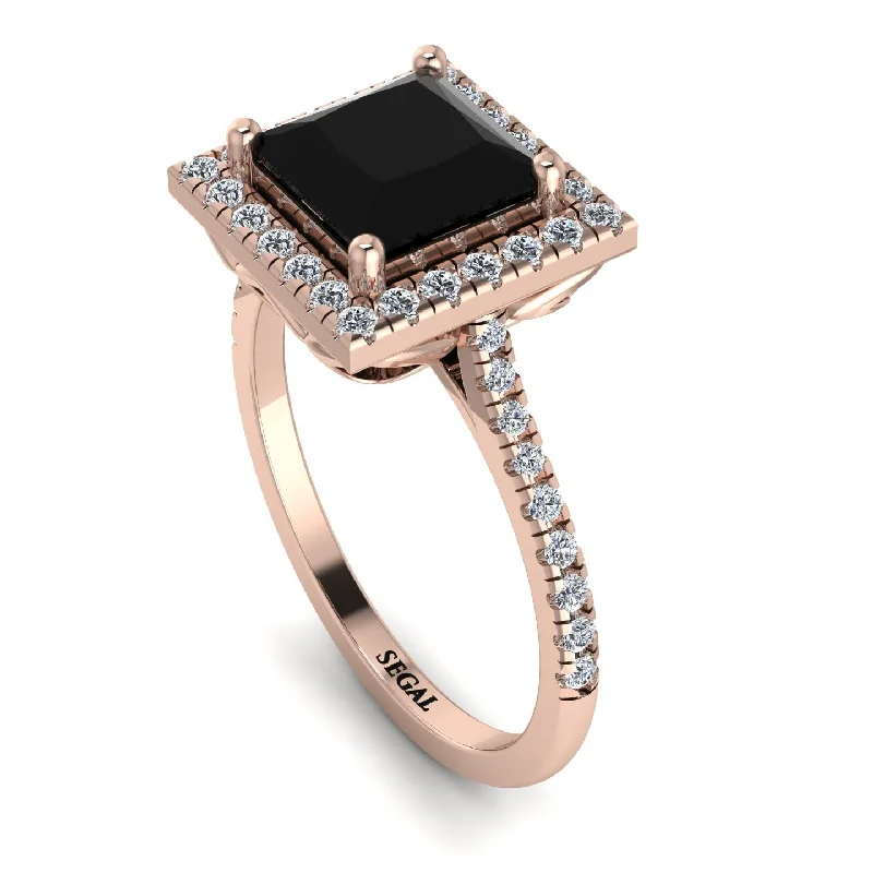 Custom Stone Ring-Gorgeous Princess Cut Black Diamond Pave Engagement Ring With Hidden Stone - Margot No. 8