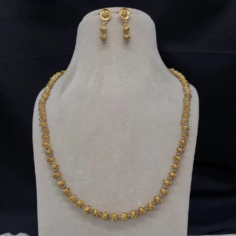 Pearl and Gold Necklace-Royal Kundan Jewellery Gold Plated Beads Necklace Set