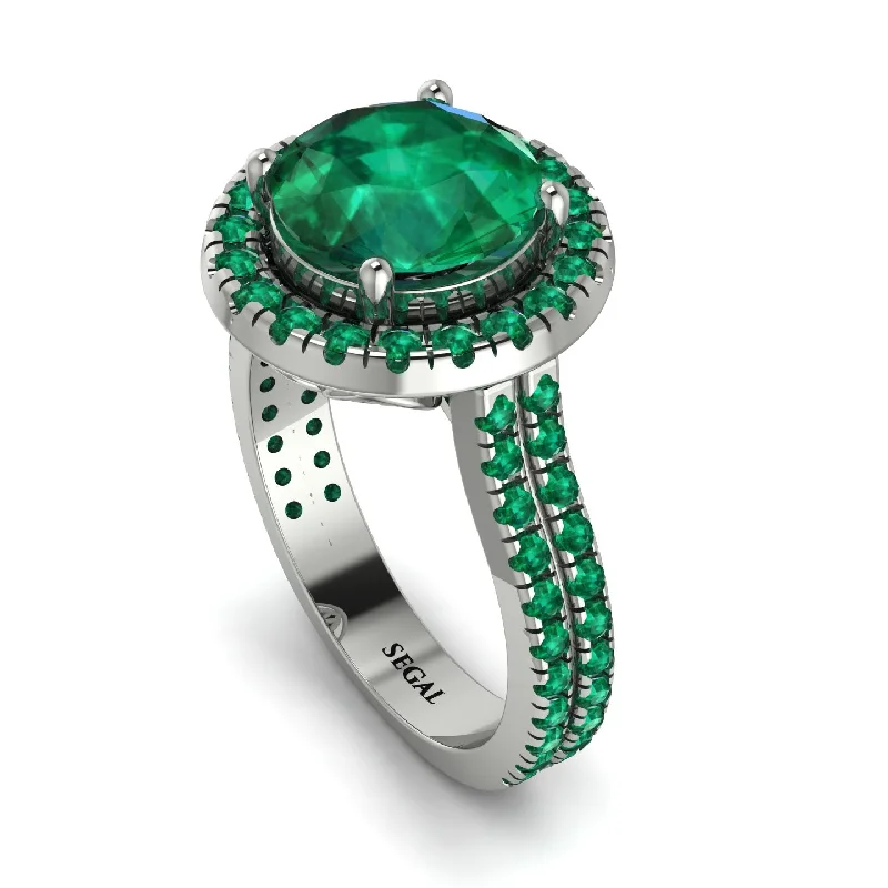 Retro Vintage Ring-Gorgeous Round Cut Emerald Pave Double Shank Engagement Ring With Hidden Stone - Ellen No. 21