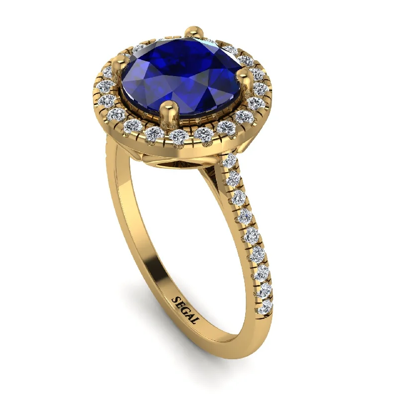 Classic Diamond Wedding Band-Gorgeous Round Cut Sapphire Pave Engagement Ring With Hidden Stone - Ellen No. 13