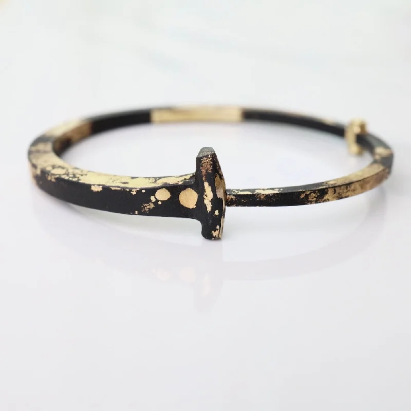 Simple Gold Cuff Bracelets-Pat Flynn Iron Nail Bracelet with 22k Yellow Gold Dust