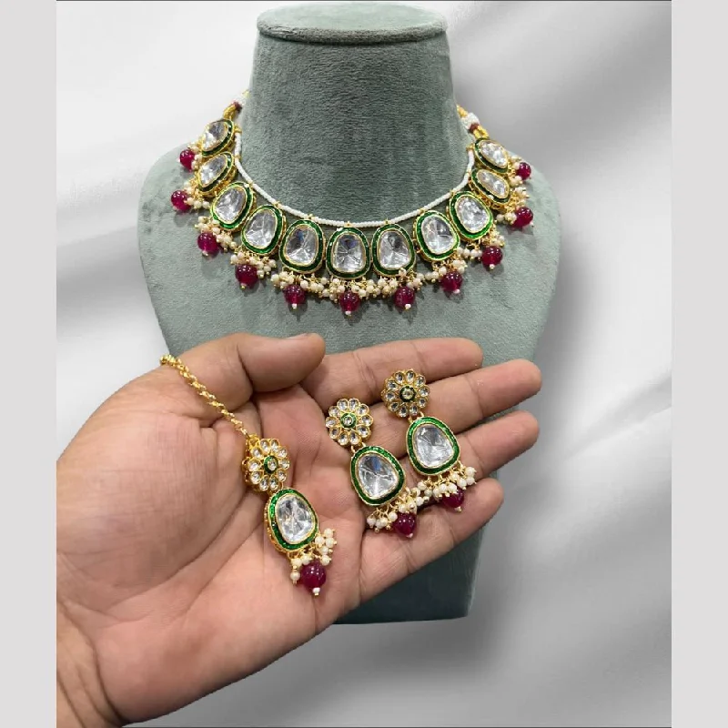 Celestial Star Necklace-Hira Collections Gold Plated Kundan Stone And Pearls Choker Necklace Set