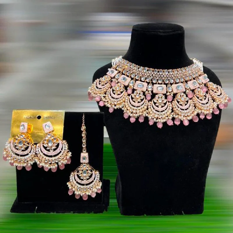 Unique Leather Necklace-Hira Collections Gold Plated Kundan Stone And Pearls Meenakari Choker Necklace Set