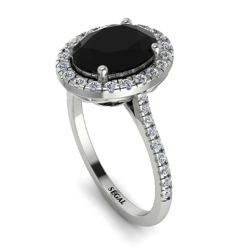 Luxurious Wedding Ring-Gorgeous Oval Cut Black Diamond Pave Engagement Ring With Hidden Stone - Phoebe No. 9