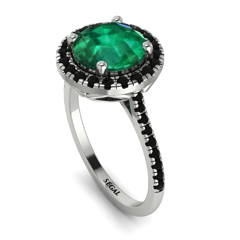 Unique Men's Wedding Ring-Gorgeous Round Cut Emerald Pave Engagement Ring With Hidden Stone - Ellen No. 36