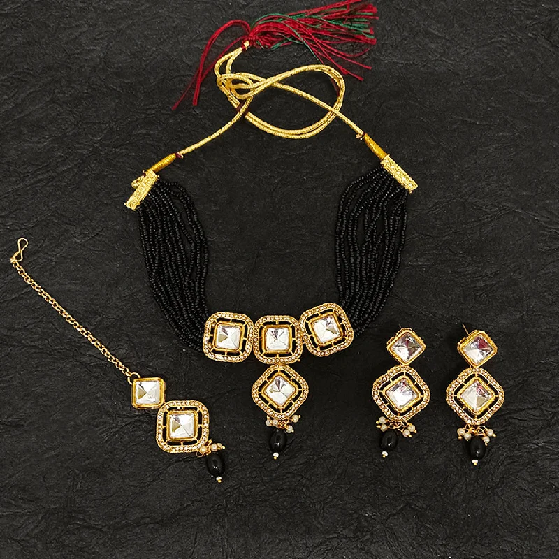 Classic Pendant Necklace-Darshana Jewels Gold Plated Crystal Stone Necklace Set