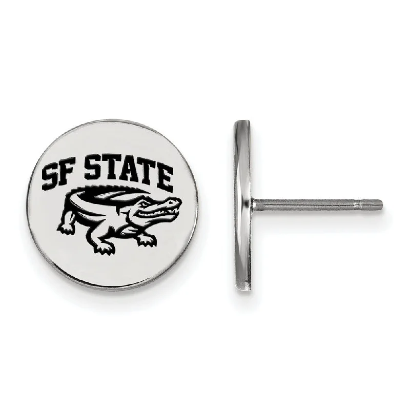 Silver and Gold Earrings-Sterling Silver San Francisco State U Small Enamel Disc Earrings