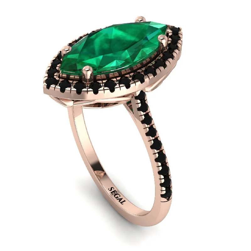 Silver Stackable Rings-Gorgeous Marquise Cut Emerald Pave Engagement Ring With Hidden Stone - Miriam No. 35