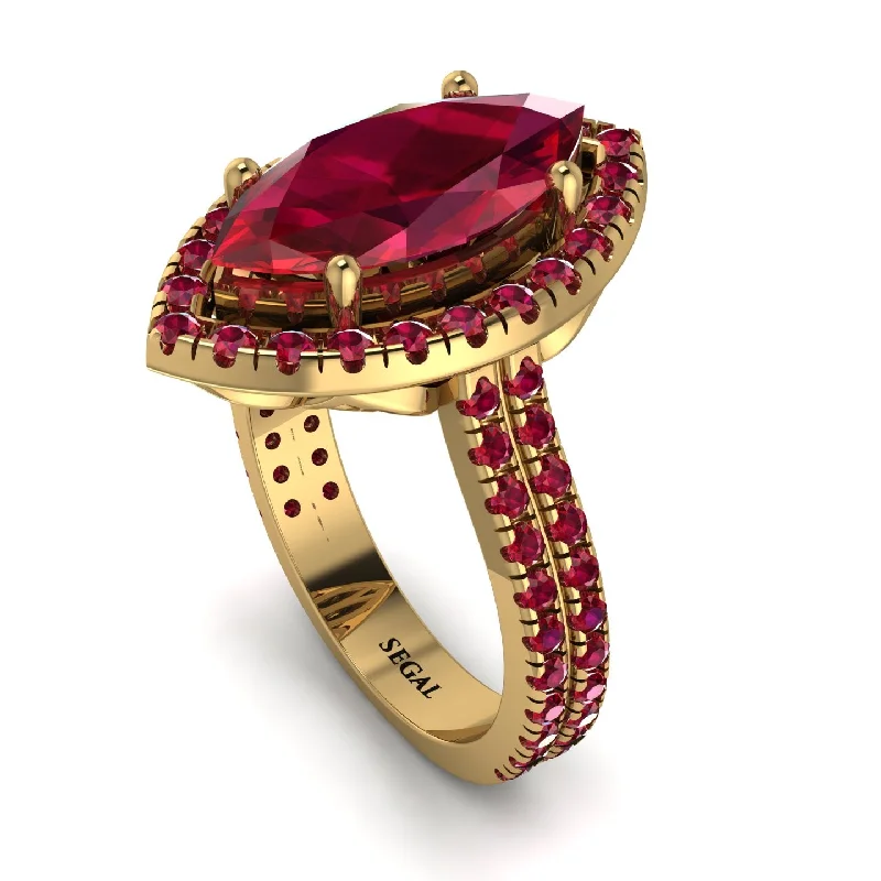 Women's Diamond Ring-Gorgeous Marquise Cut Ruby Pave Double Shank Engagement Ring With Hidden Stone - Miriam No. 55