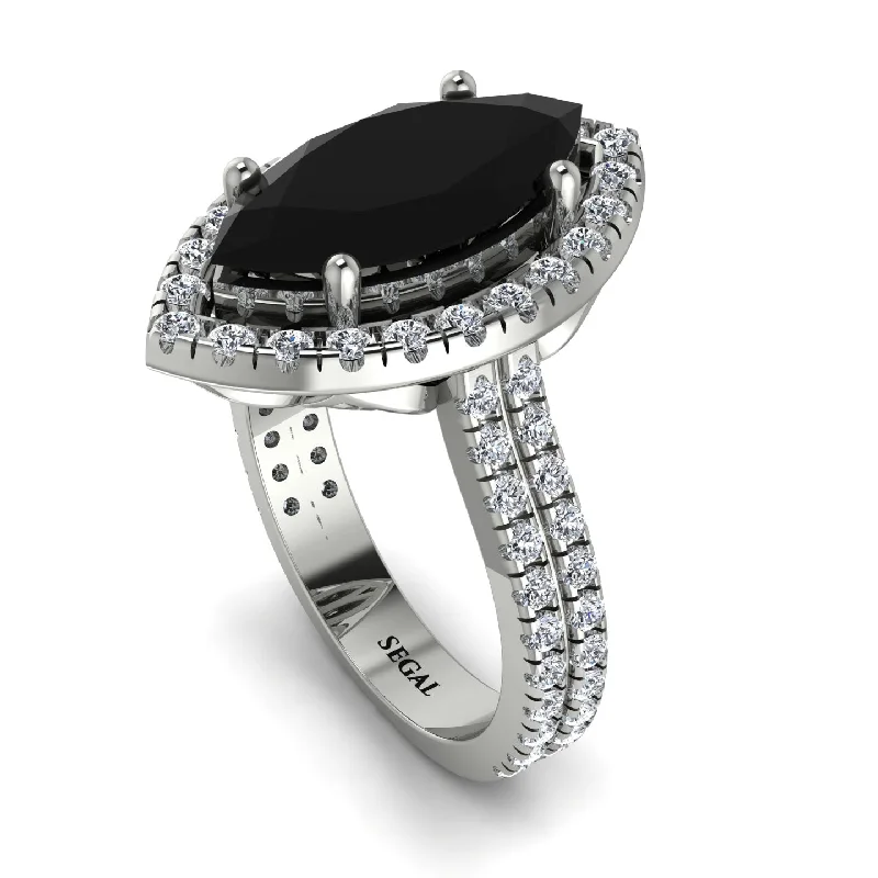 Modern Wedding Ring Set-Gorgeous Marquise Cut Black Diamond Pave Double Shank Engagement Ring With Hidden Stone - Miriam No. 9