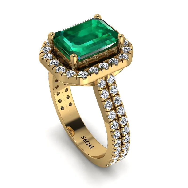 Luxury Wedding Band-Gorgeous Emerald Cut Emerald Pave Double Shank Engagement Ring With Hidden Stone - Veronica No. 4