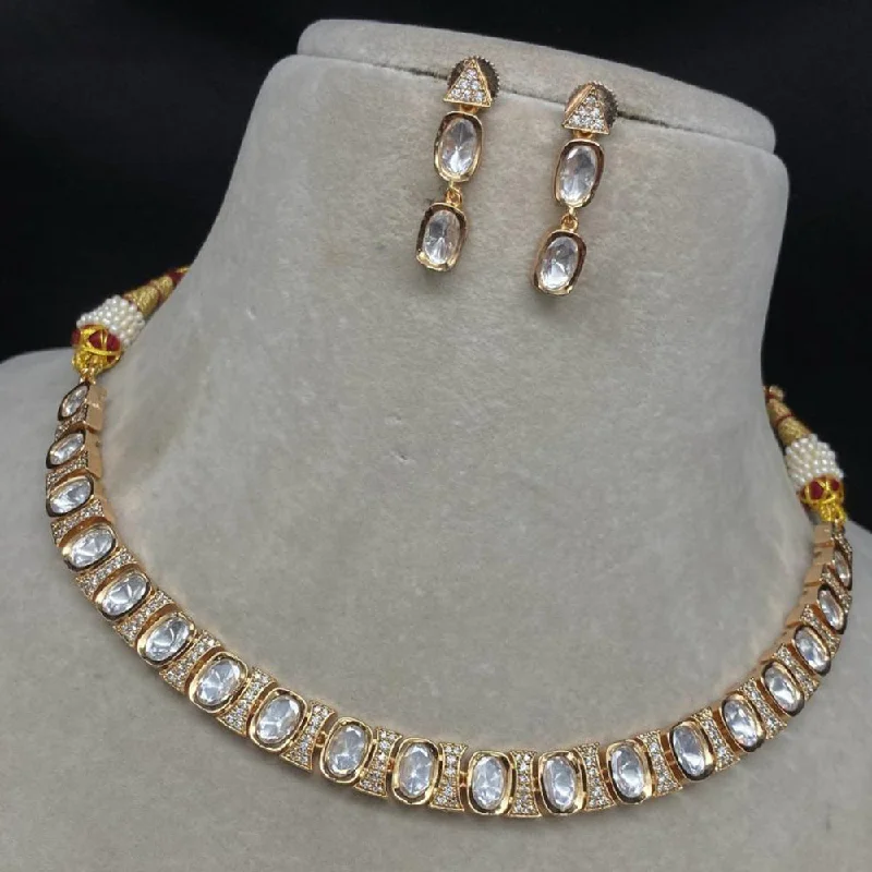 Minimalist Silver Necklace-Royal Kundan Jewellery Gold Plated Polki Kundan Necklace Set