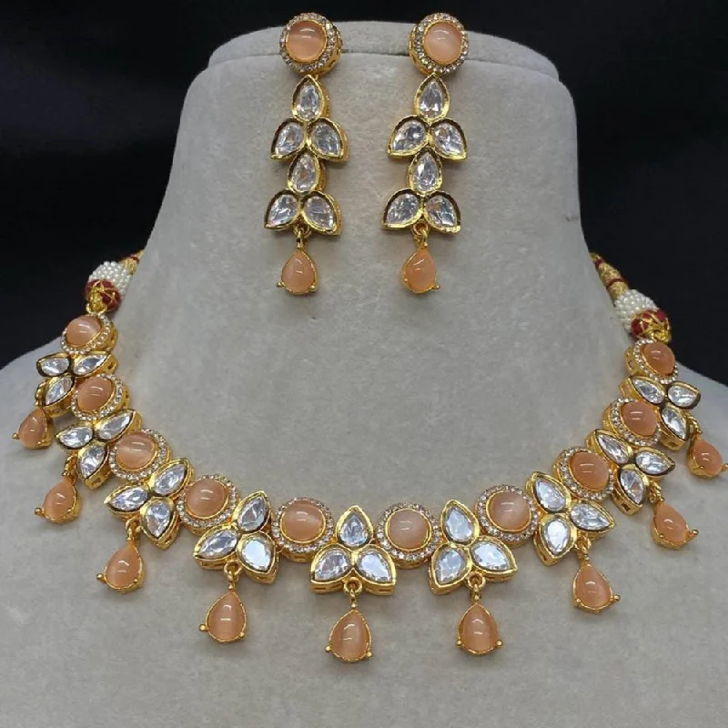 Silver Heart Necklace-Royal Kundan Jewellery Gold Plated Polki Kundan Necklace Set