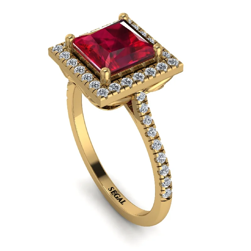 Designer Diamond Ring-Gorgeous Princess Cut Ruby Pave Engagement Ring With Hidden Stone - Margot No. 10