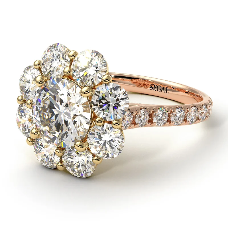 Unique Gold Wedding Ring-Two Tones Glamorous Diamond Halo Engagement Ring - Amaya No. 76