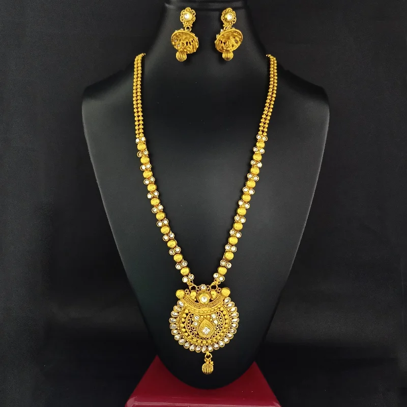 Romantic Heart Necklace-Darshana Jewels Gold Plated White Kundan Necklace Set  - FAP0002A