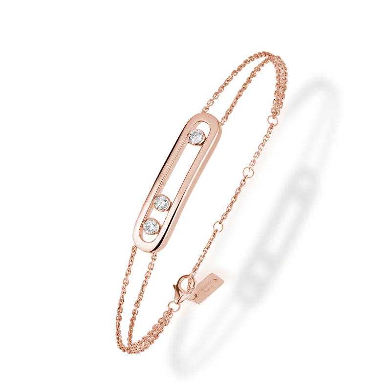 Bold Silver Bracelets-18ct Rose Gold Move Classique Three Diamond Set Bracelet