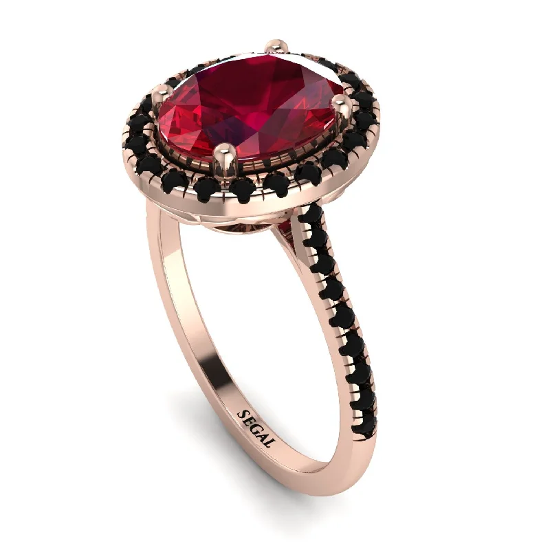 Gold Stacking Rings-Gorgeous Oval Cut Ruby Pave Engagement Ring With Hidden Stone - Phoebe No. 41