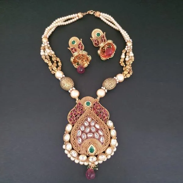 Luxury Sapphire Necklace-Darshana Jewels AD Stone Copper Necklace Set - FAP0189A