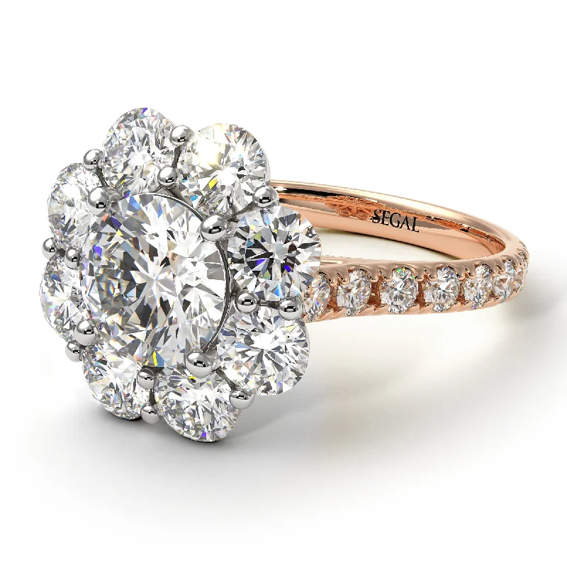 Luxurious Wedding Ring-Two Tones Glamorous Diamond Halo Engagement Ring - Amaya No. 78