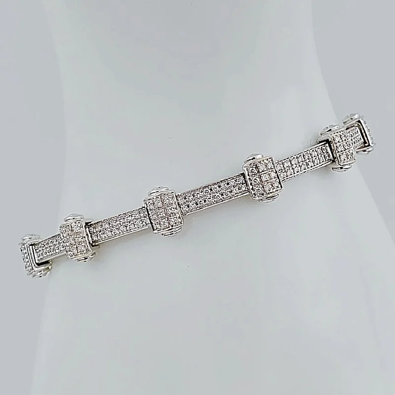 Sterling Silver Bracelets-Women's 18K White Gold 2.59 Carat Total Weight (VS Color H) 25.1 GR Diamond Tennis Bracelet.