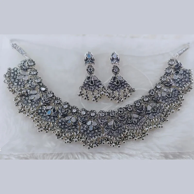 Crystal Bar Necklace-Manisha Jewellery Oxidised Plated Mirror Choker Necklace Set